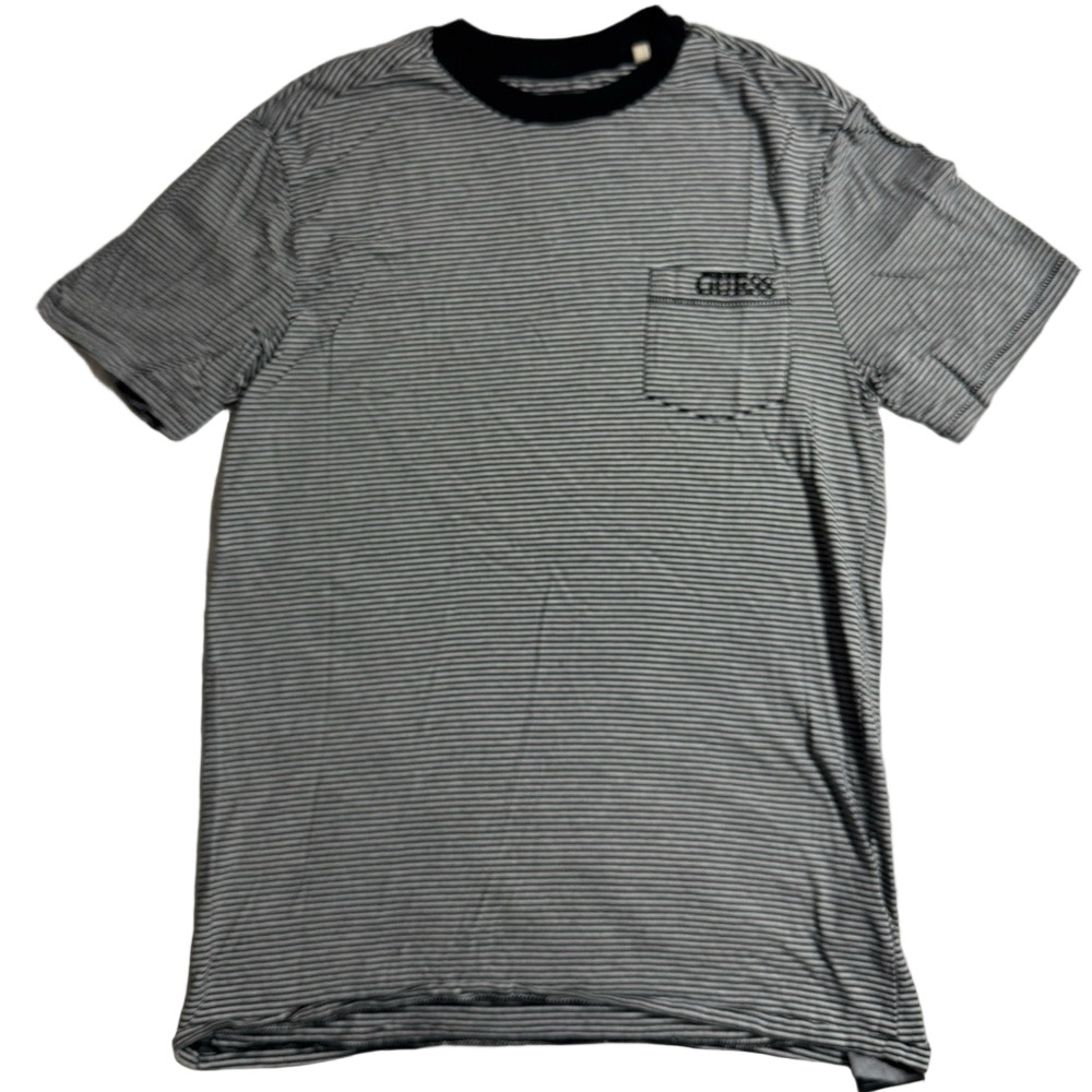 Guess Men XS Black White Horizontal Thin Striped Short Sleeve Tee T-shirt Top
